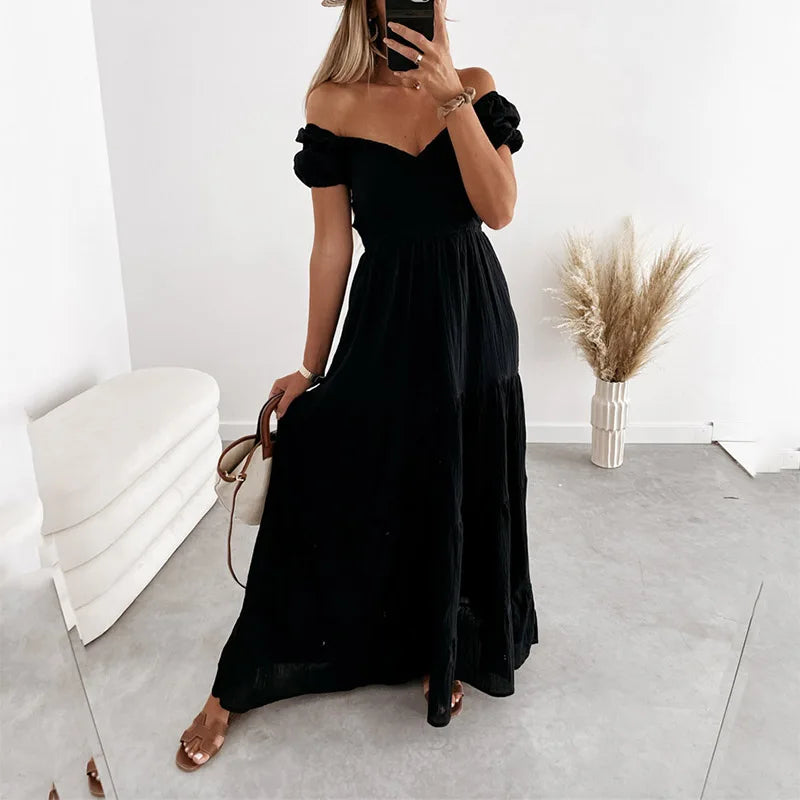 Casual Puff Sleeve Long Dress Womens