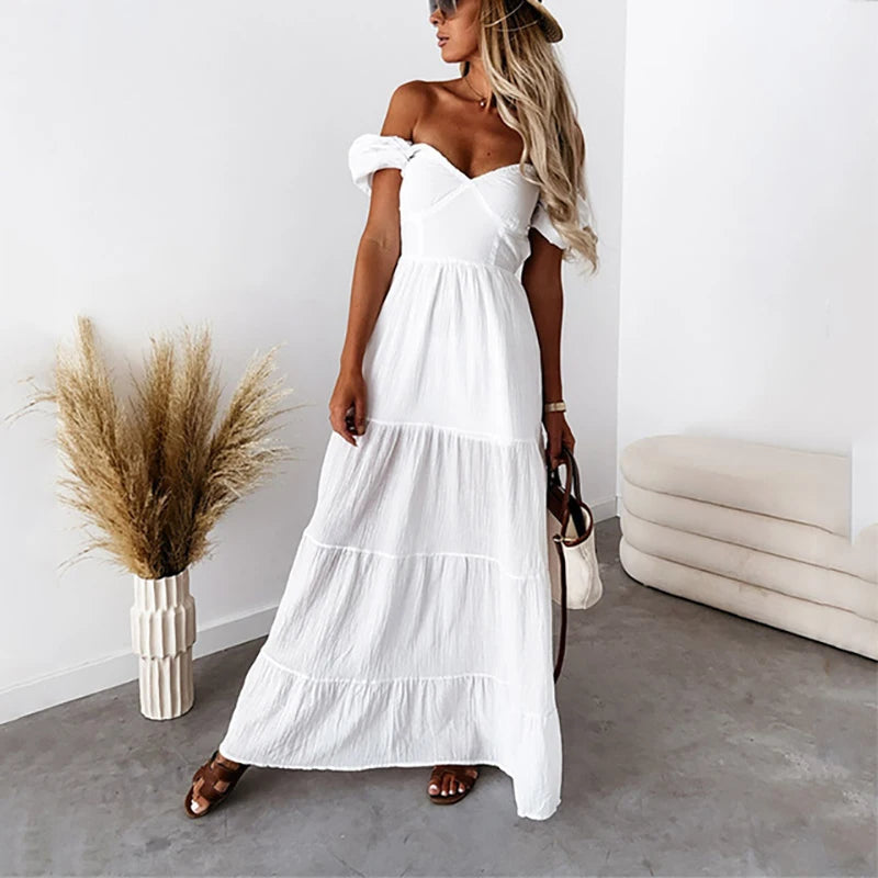 Casual Puff Sleeve Long Dress Womens