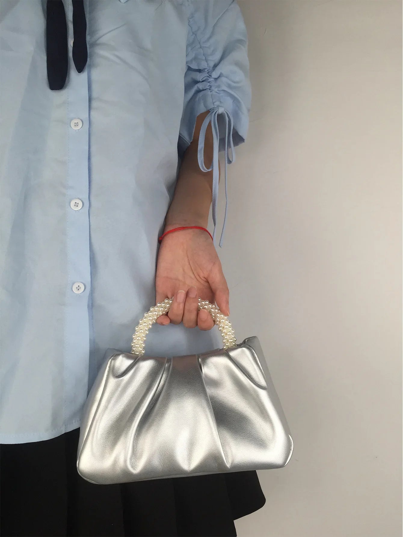 Pearl Handle Women Clutch Purse