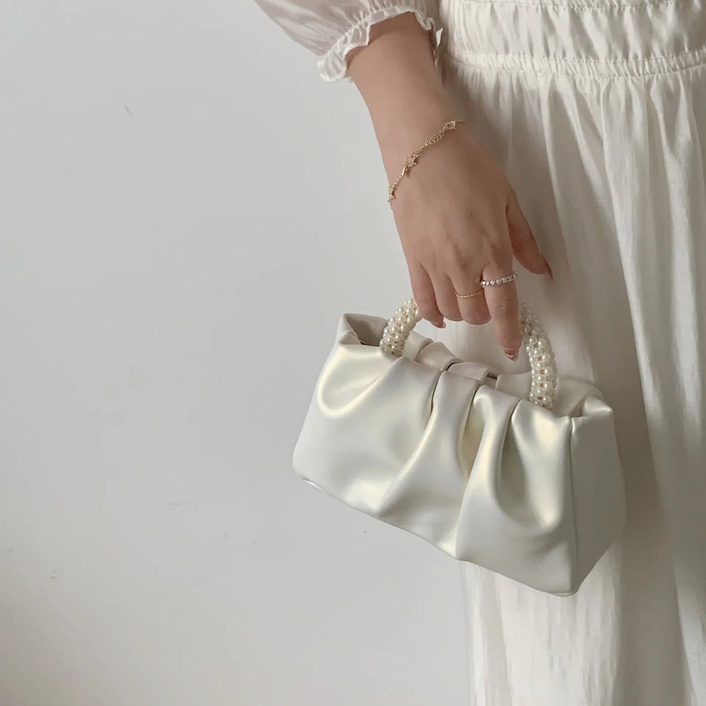 Pearl Handle Women Clutch Purse