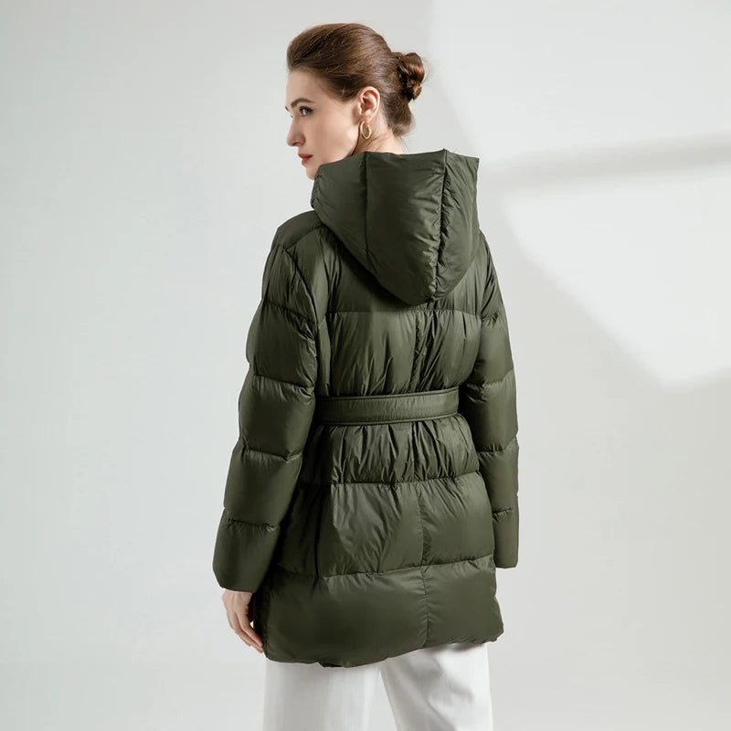 Warm Puffer Jacket With Belt