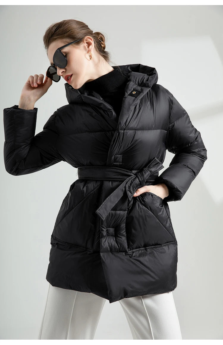 Warm Puffer Jacket With Belt