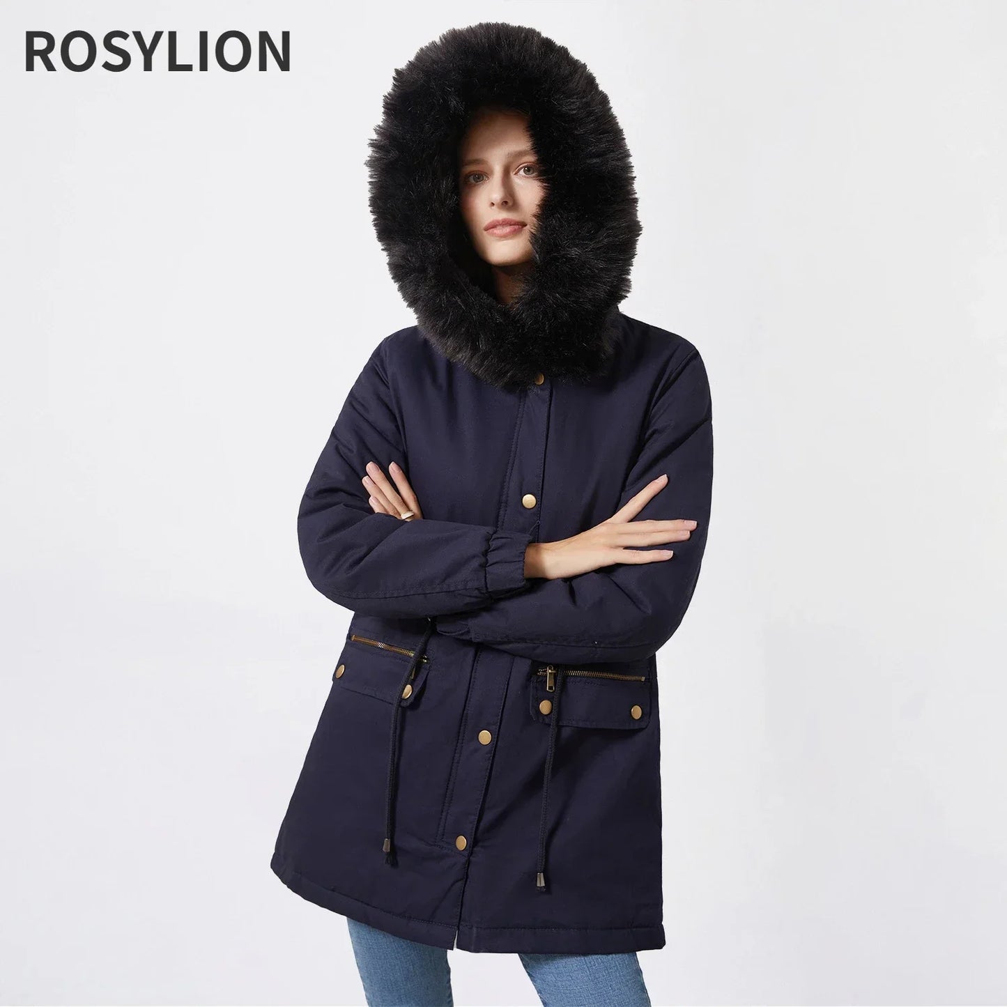 Faux Fur Collar Hooded Jacket Women