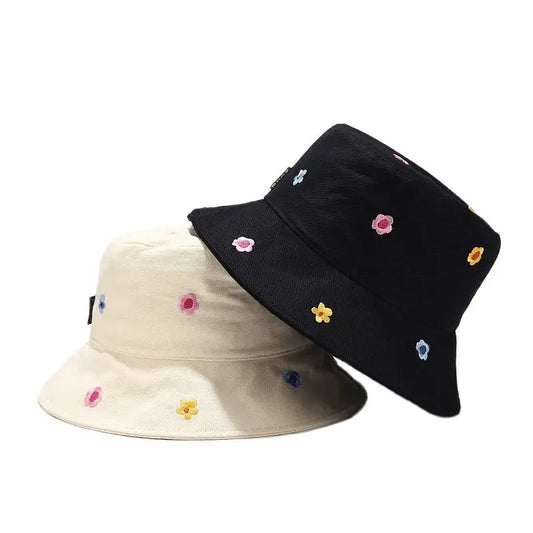 Cotton Flower Embroidery Bucket Hat Unisex