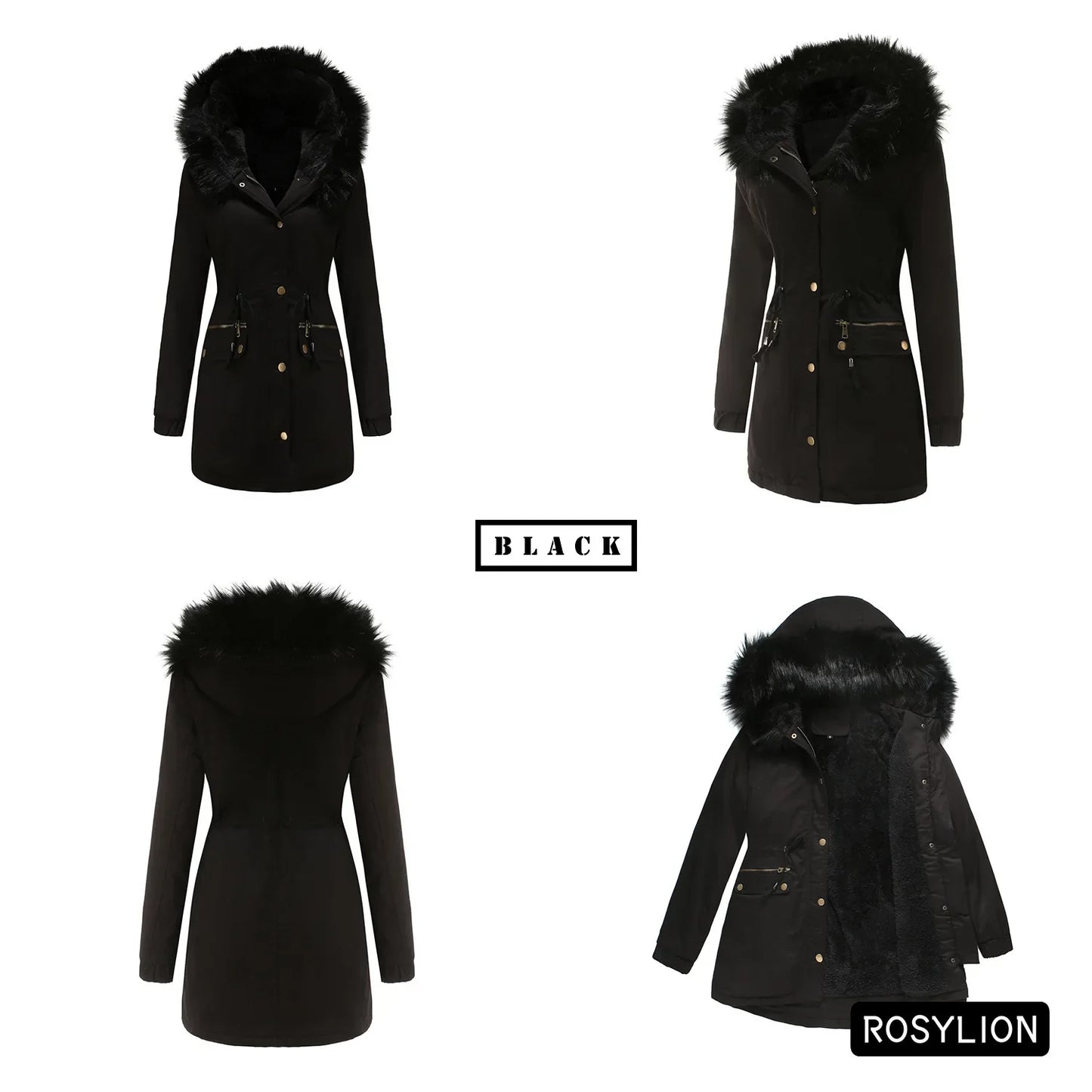 Faux Fur Collar Hooded Jacket Women