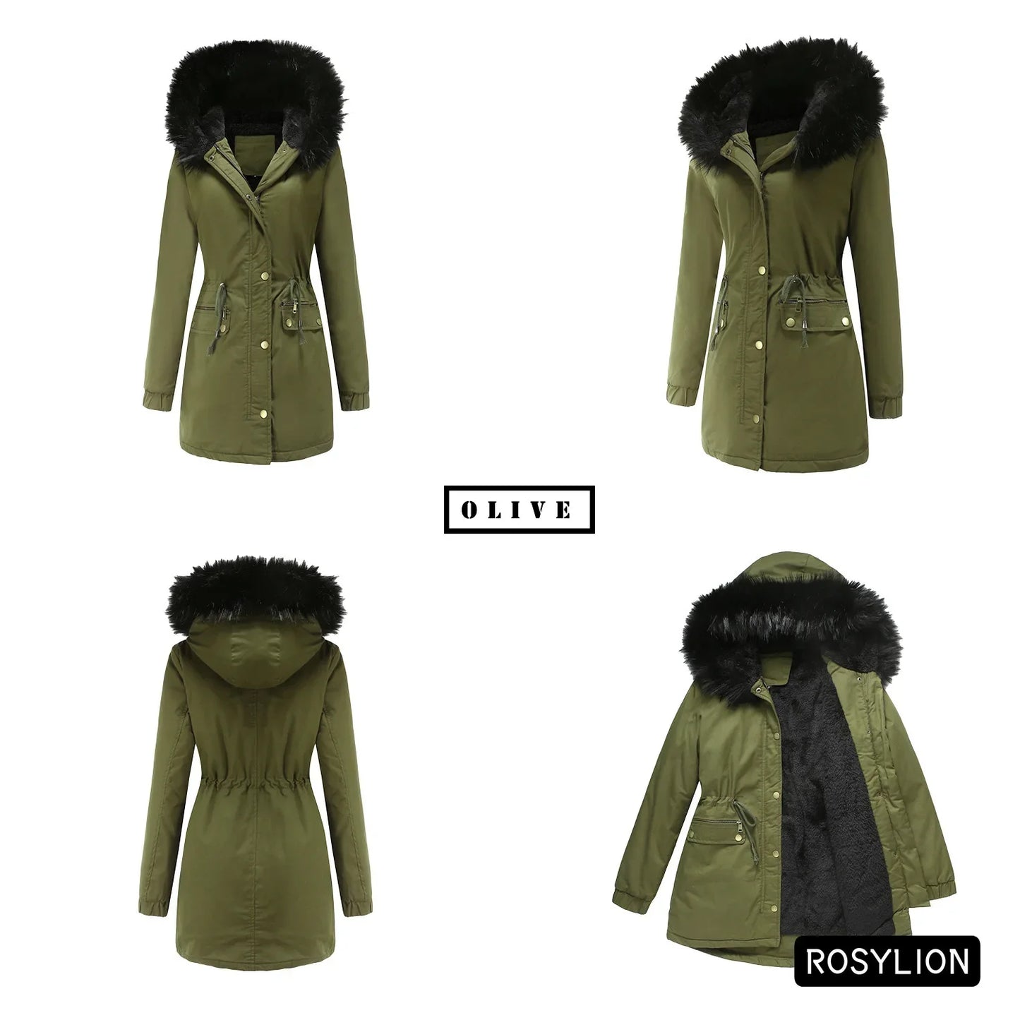 Faux Fur Collar Hooded Jacket Women