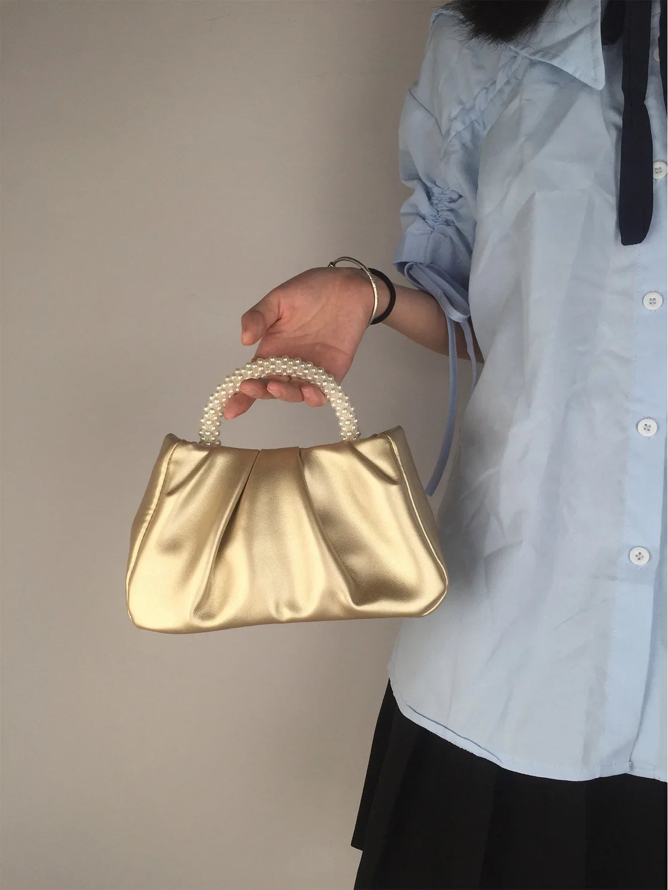 Pearl Handle Women Clutch Purse