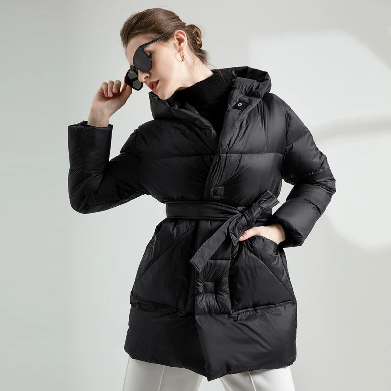 Warm Puffer Jacket With Belt