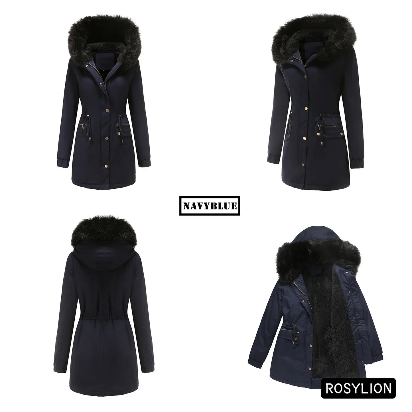 Faux Fur Collar Hooded Jacket Women