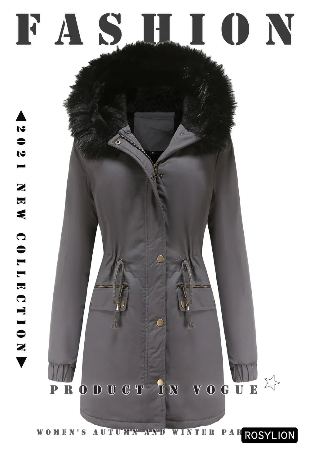 Faux Fur Collar Hooded Jacket Women