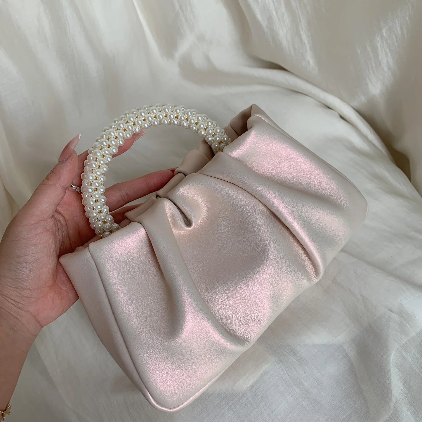 Pearl Handle Women Clutch Purse