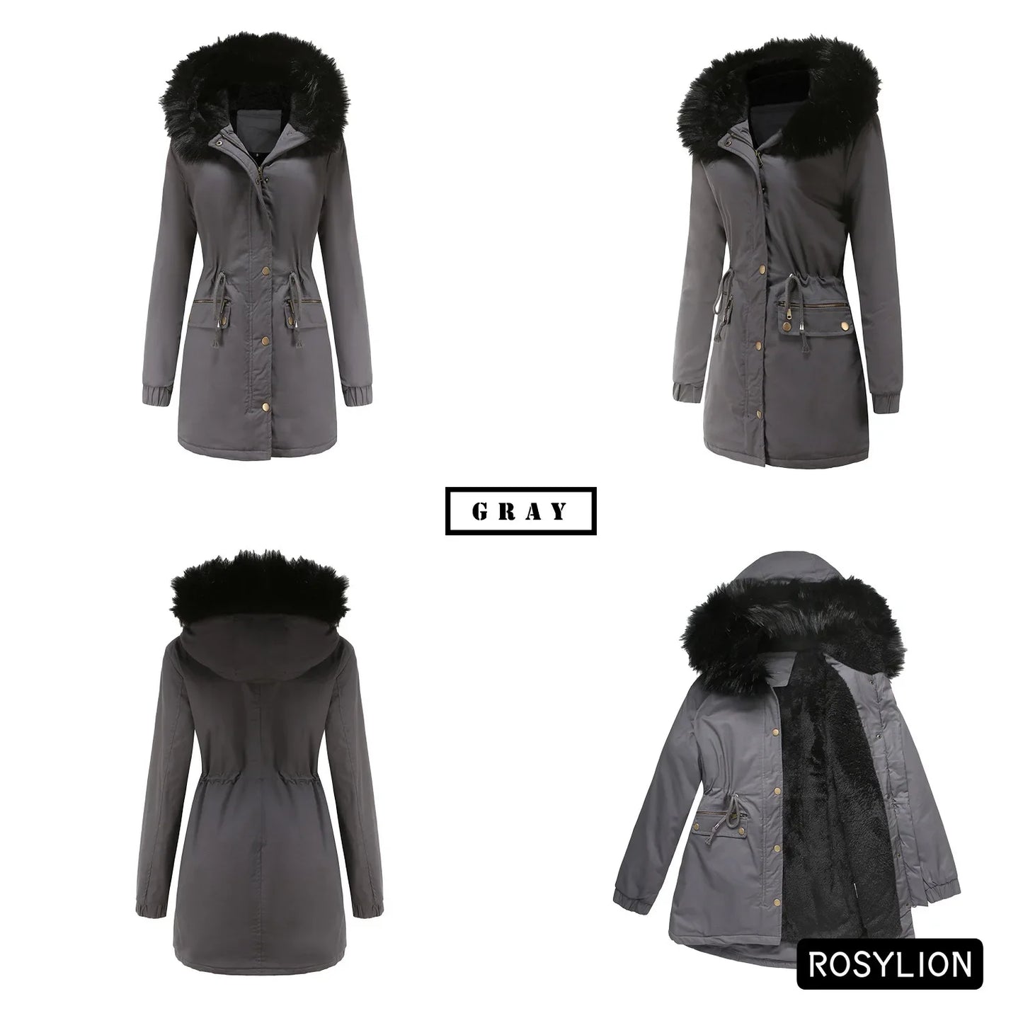 Faux Fur Collar Hooded Jacket Women