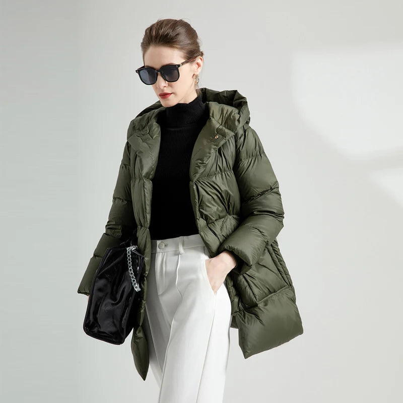 Warm Puffer Jacket With Belt