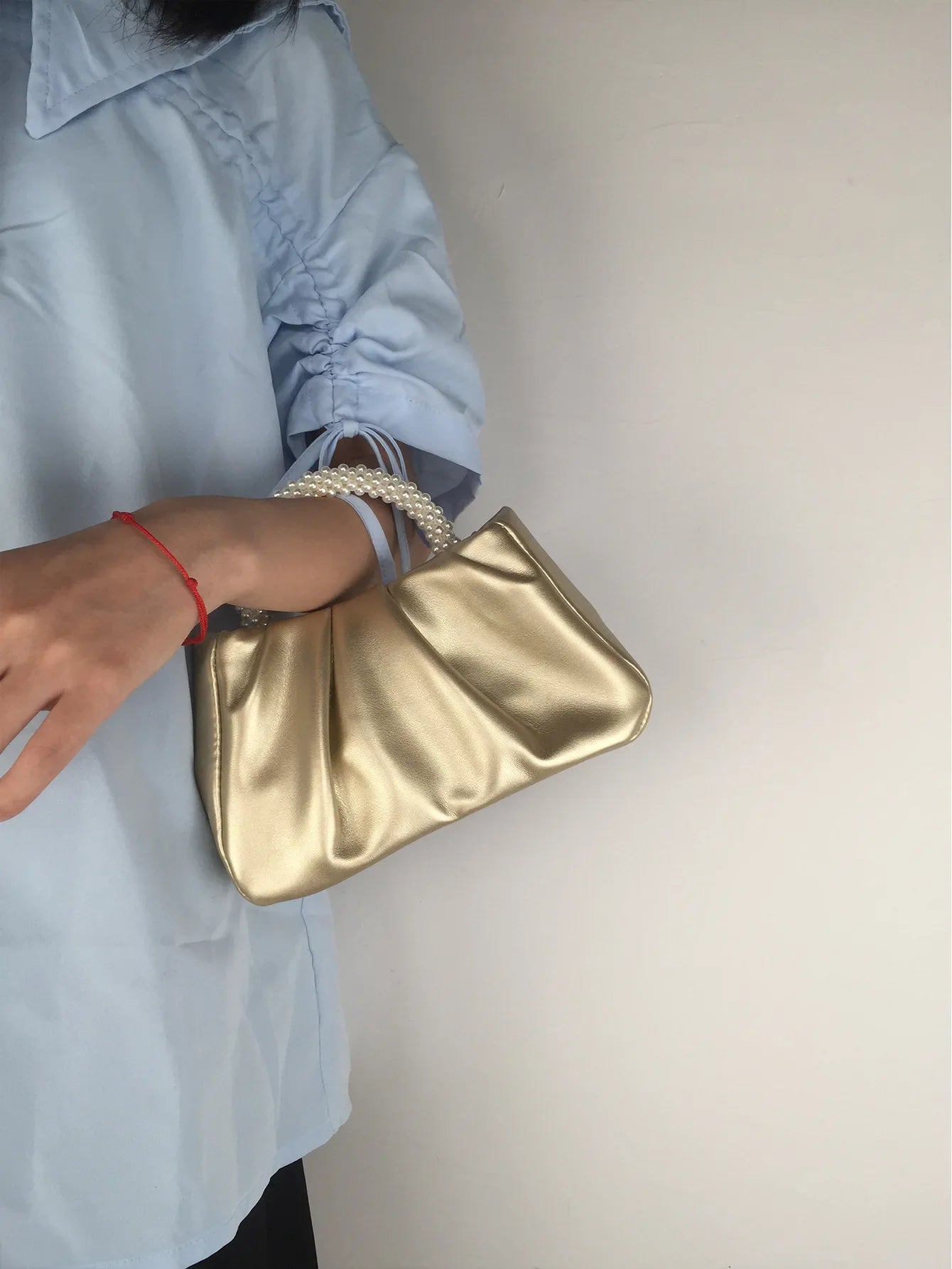 Pearl Handle Women Clutch Purse