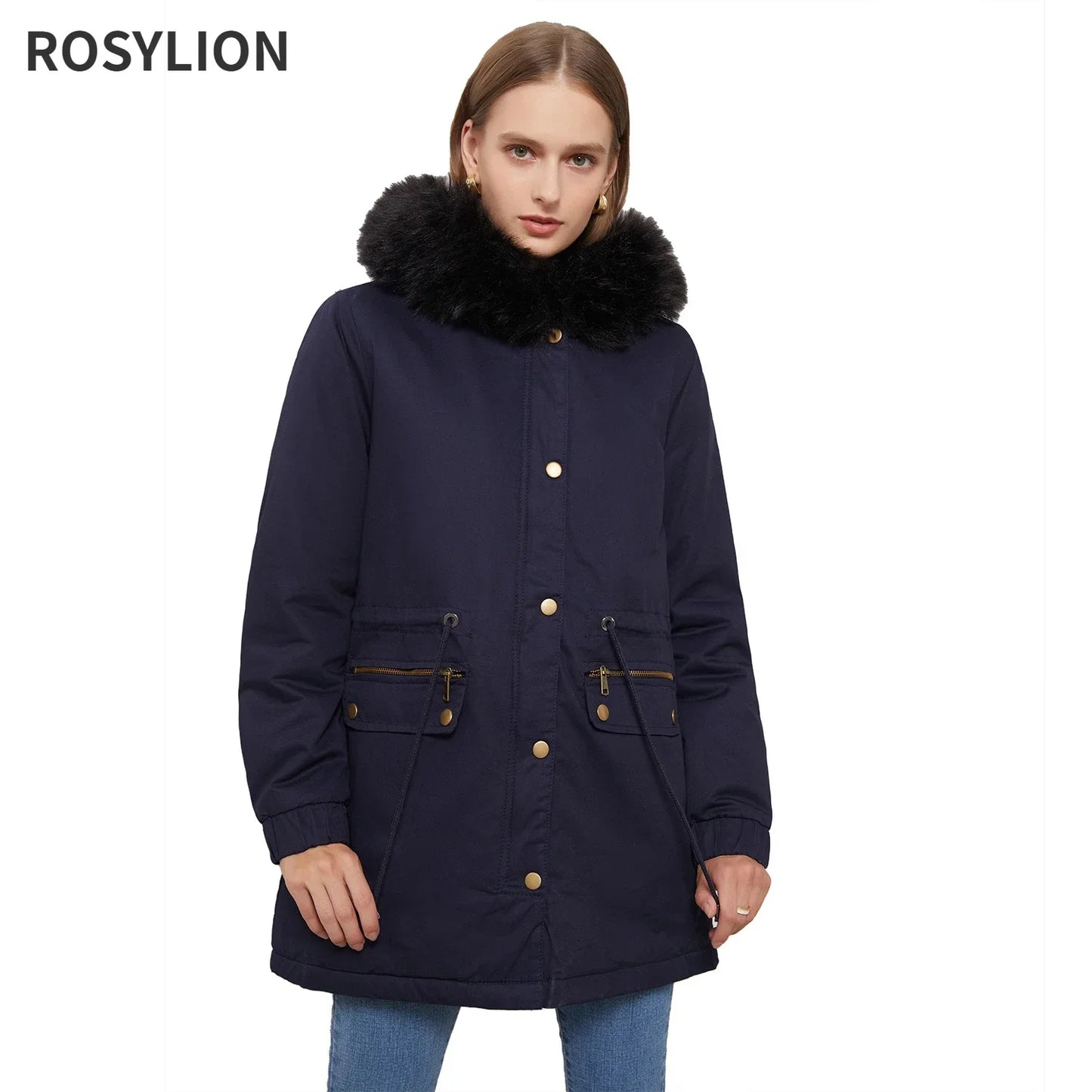 Faux Fur Collar Hooded Jacket Women