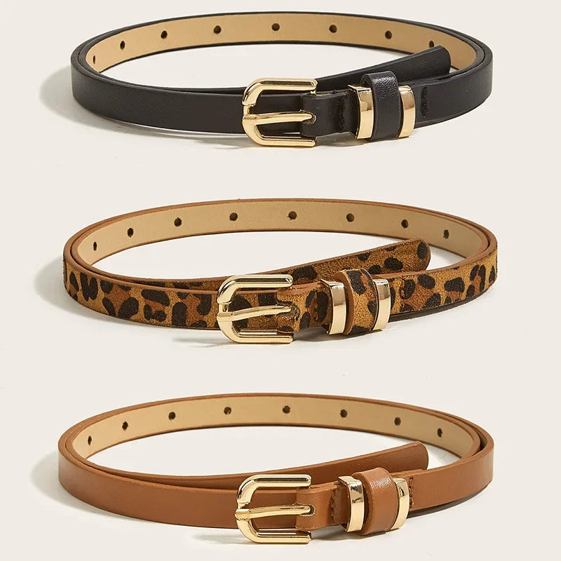 Leopard Print Leather Thin Belt