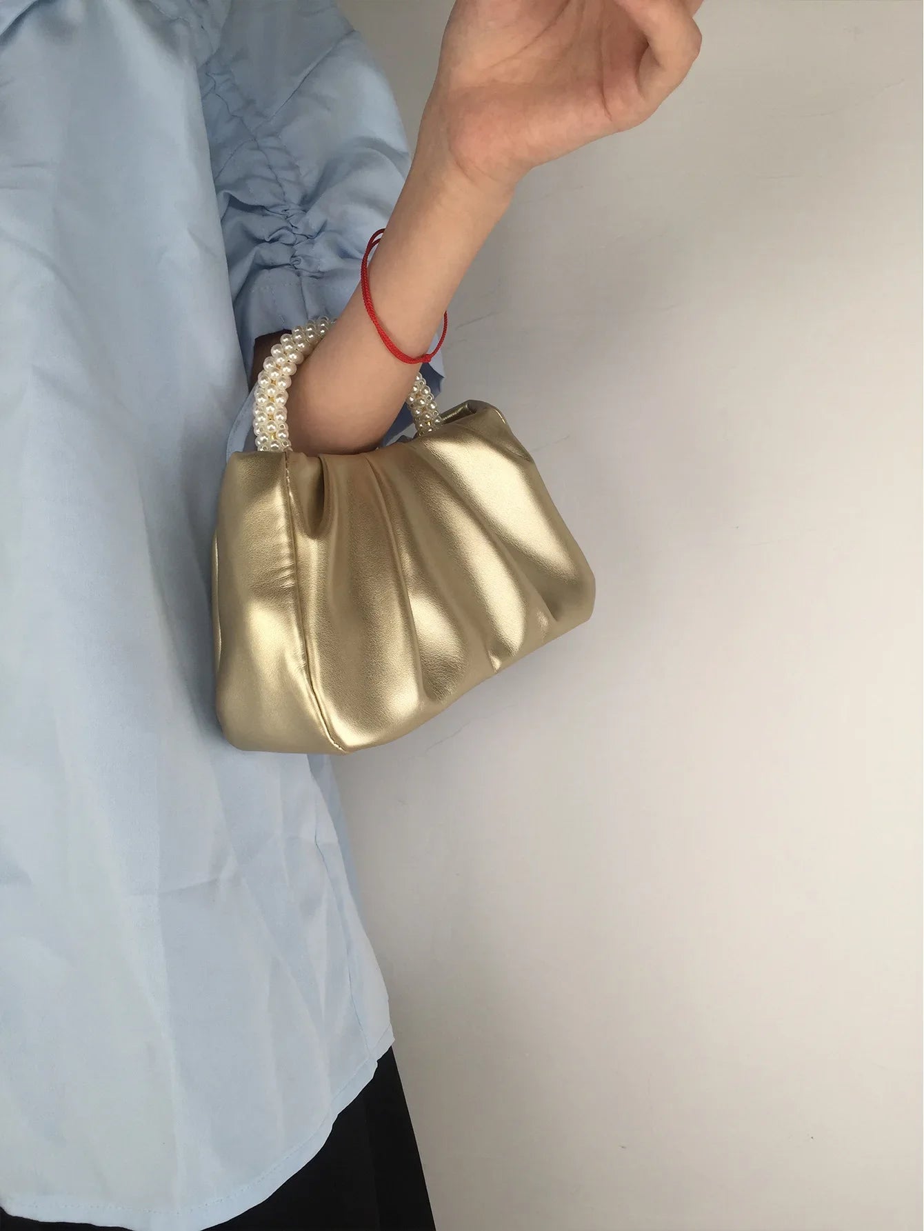 Pearl Handle Women Clutch Purse