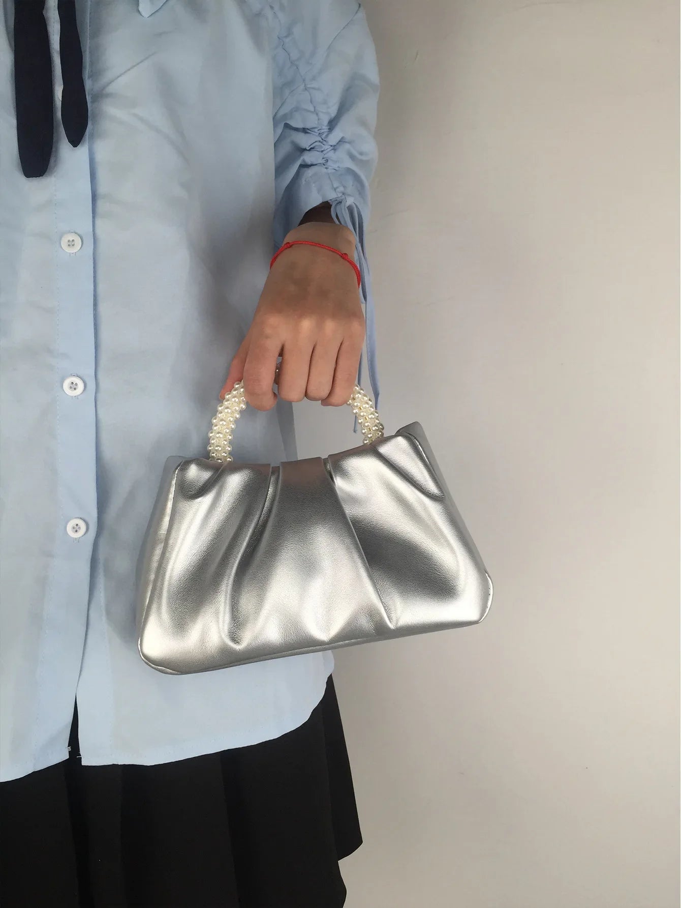 Pearl Handle Women Clutch Purse