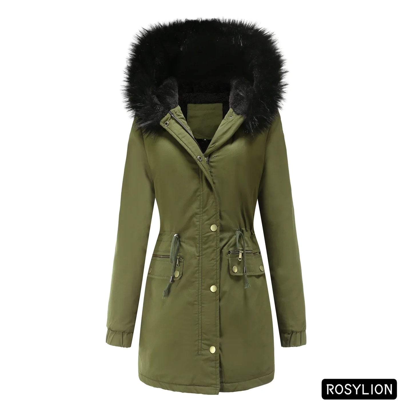 Faux Fur Collar Hooded Jacket Women