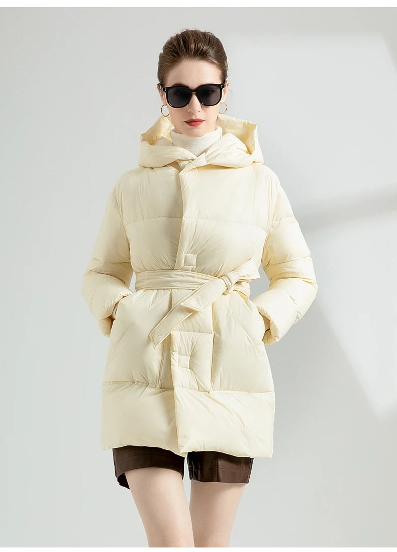 Warm Puffer Jacket With Belt