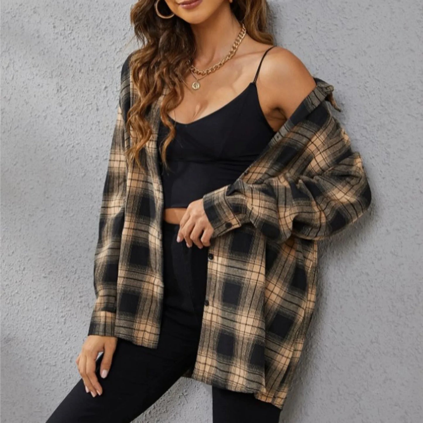 Oversized Long Plaid Shirt