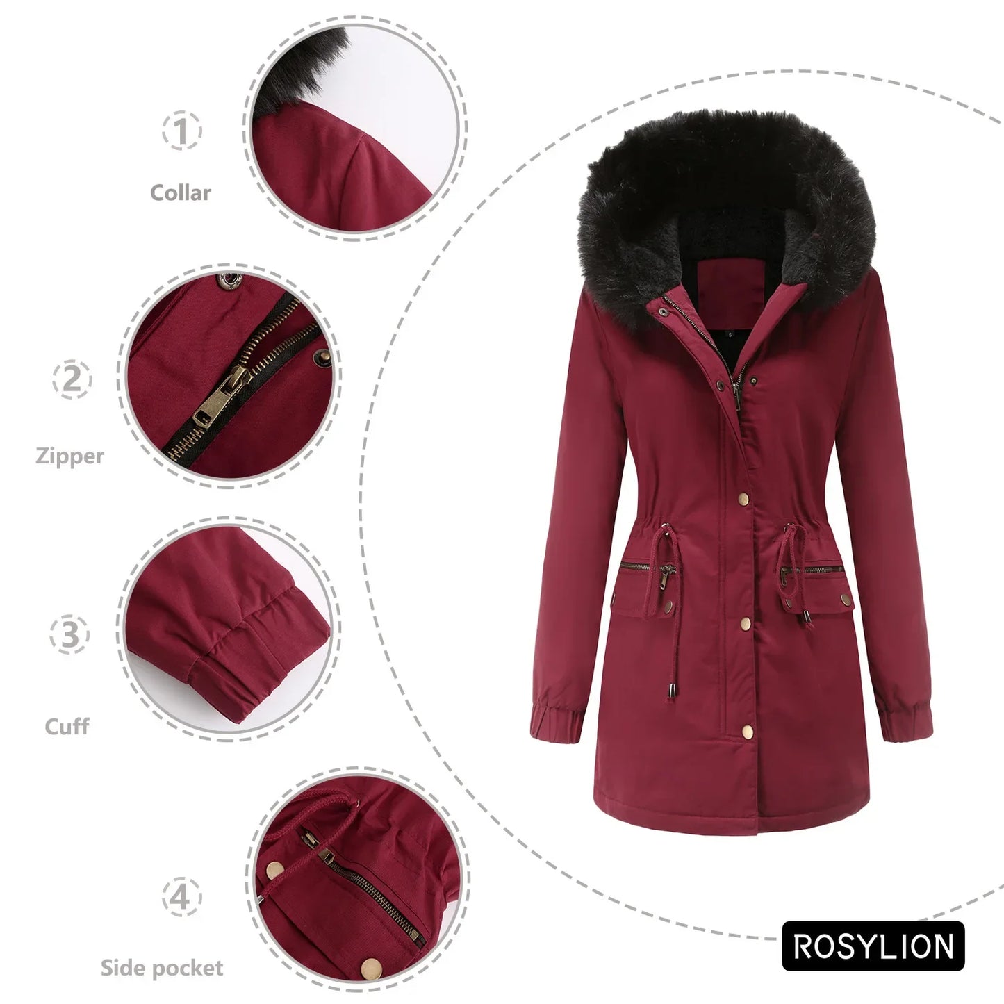 Faux Fur Collar Hooded Jacket Women