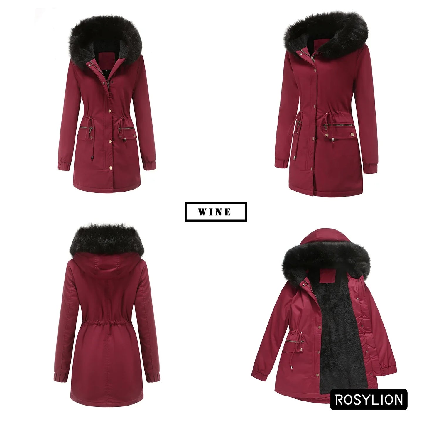 Faux Fur Collar Hooded Jacket Women