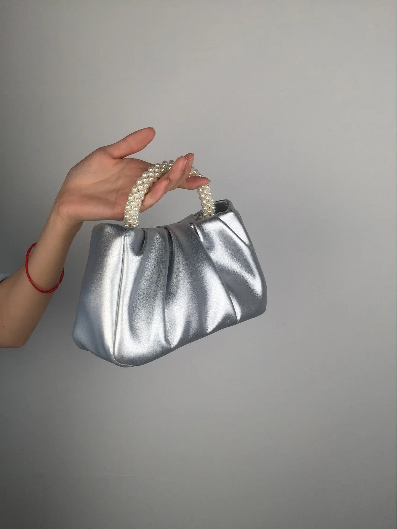 Pearl Handle Women Clutch Purse