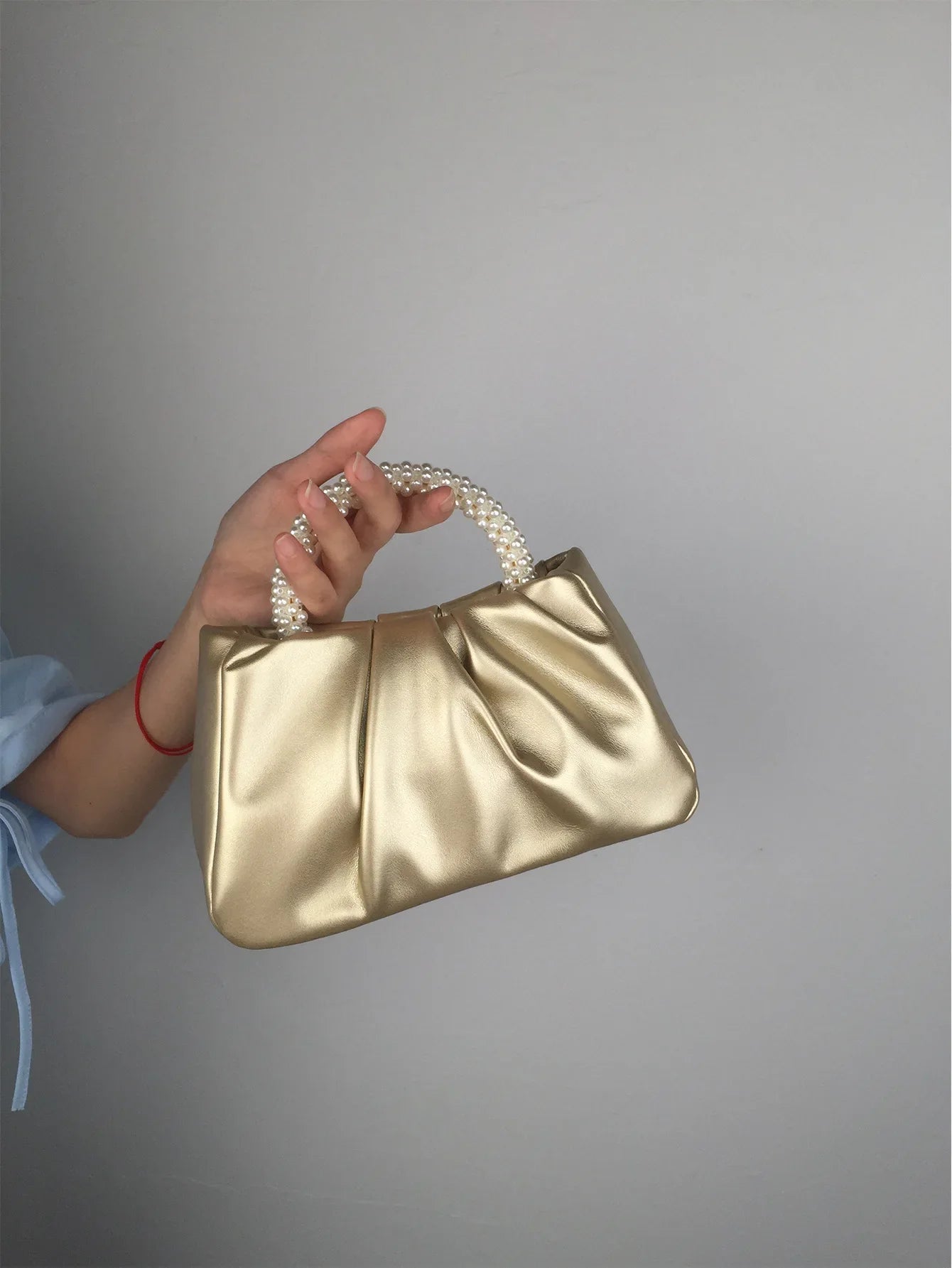 Pearl Handle Women Clutch Purse