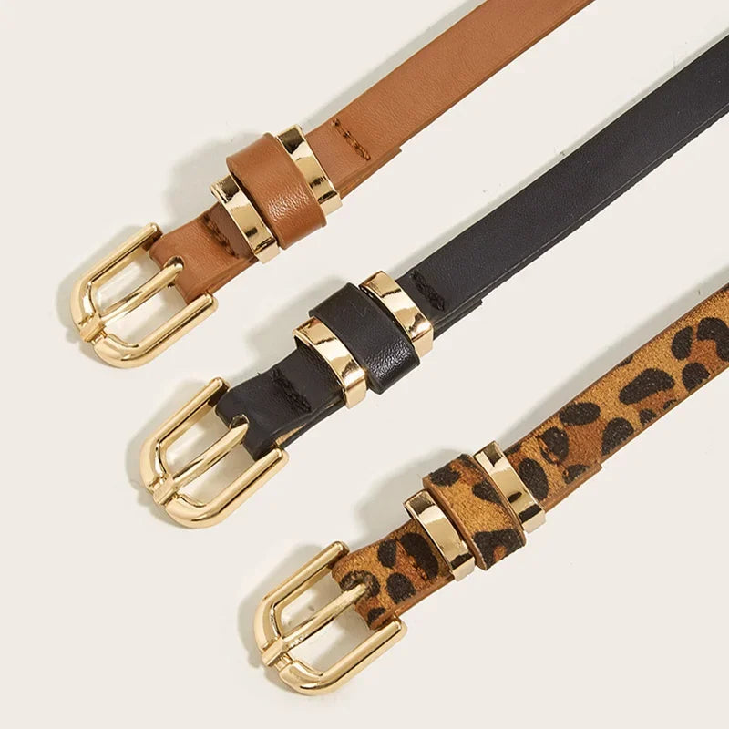 Leopard Print Leather Thin Belt