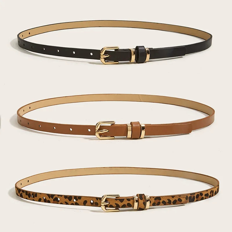 Leopard Print Leather Thin Belt