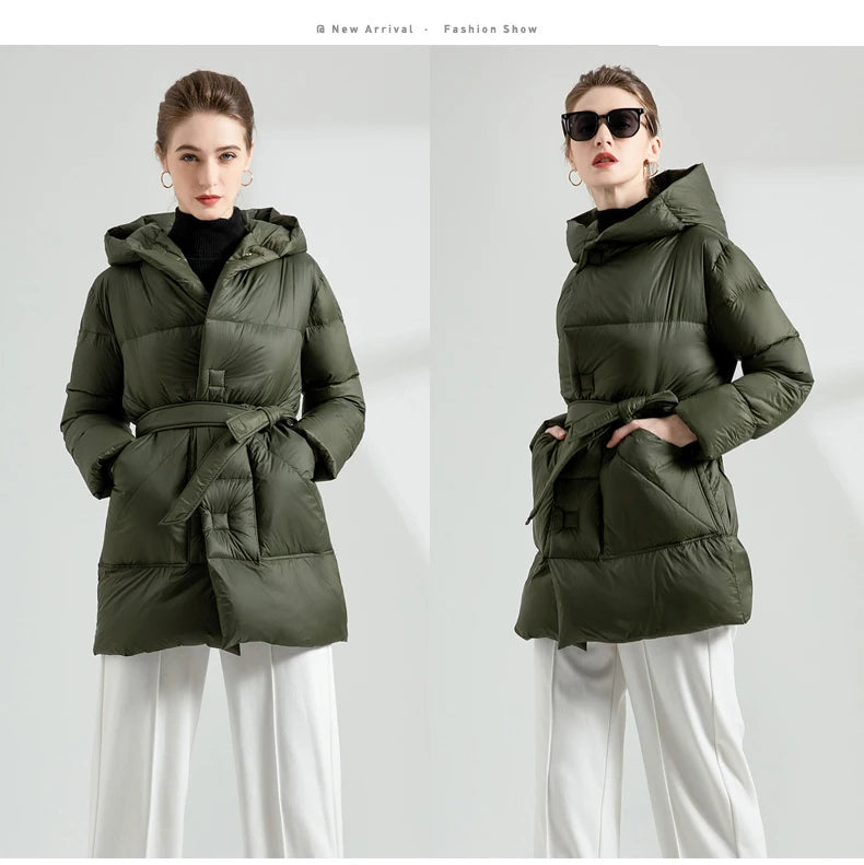 Warm Puffer Jacket With Belt