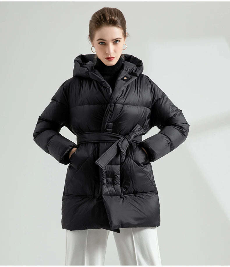 Warm Puffer Jacket With Belt