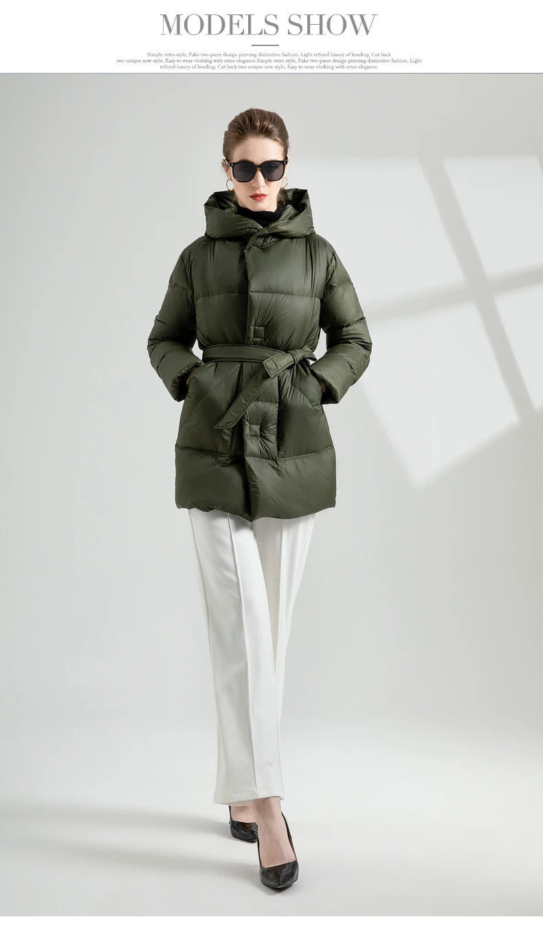 Warm Puffer Jacket With Belt