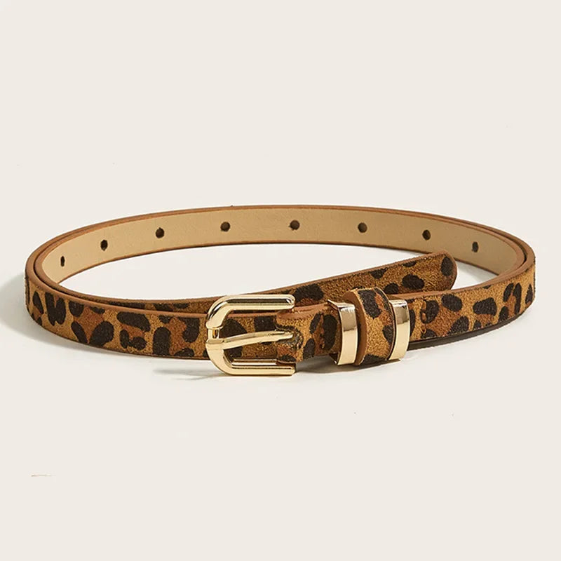 Leopard Print Leather Thin Belt