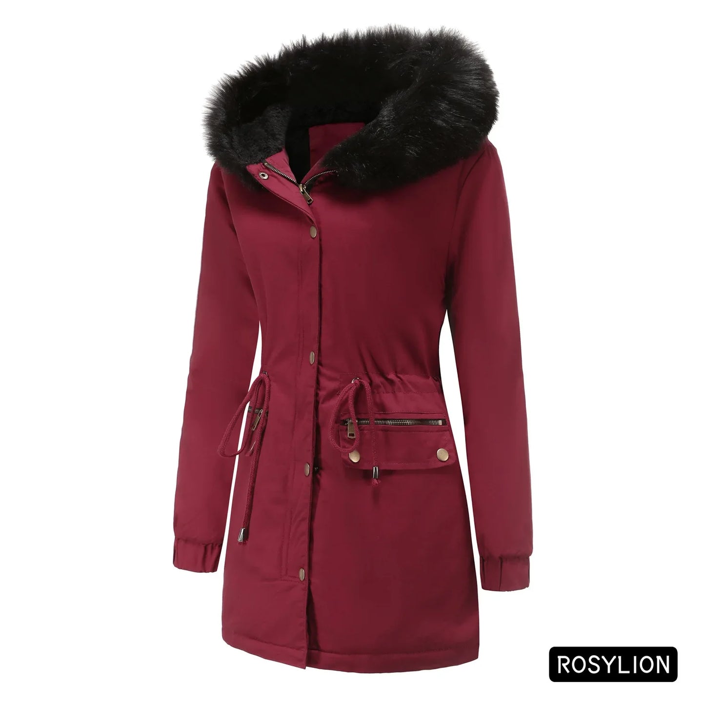 Faux Fur Collar Hooded Jacket Women