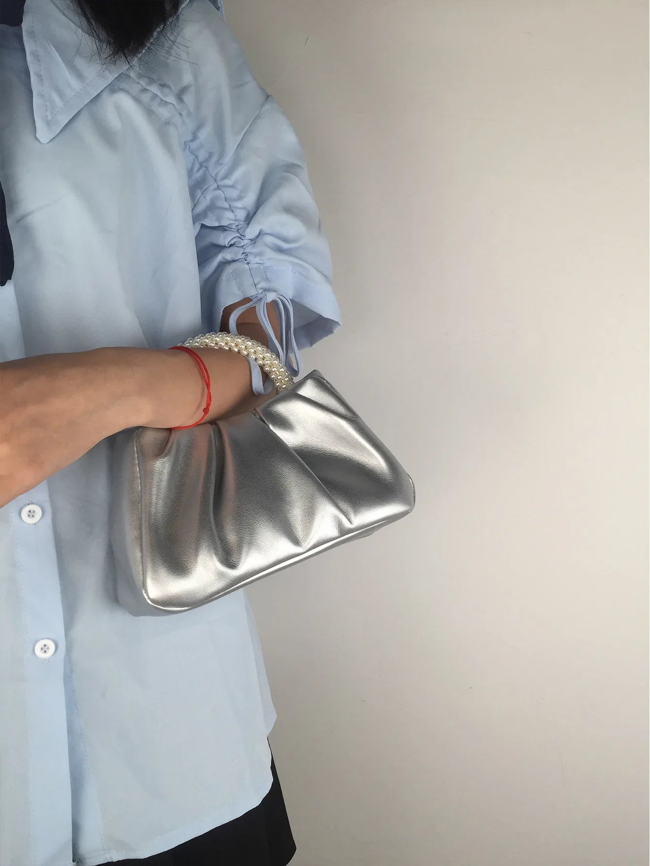 Pearl Handle Women Clutch Purse