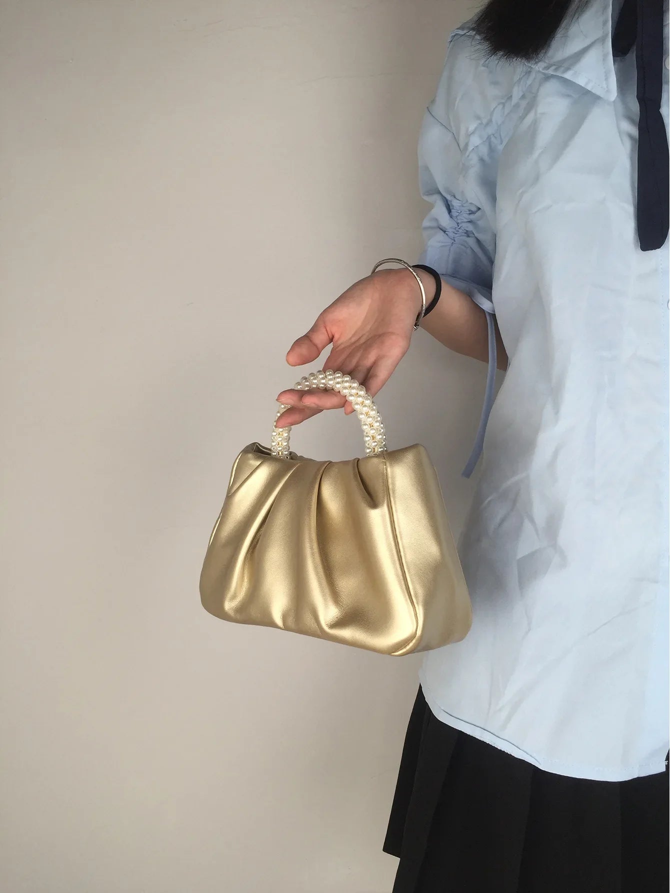 Pearl Handle Women Clutch Purse